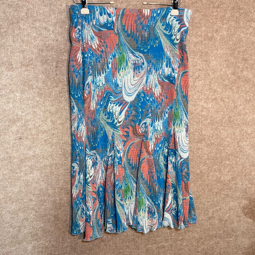 Flair Marbled Plisse Pleated Midi Skirt L Blue Pink Abstract Art To Wear Y2K